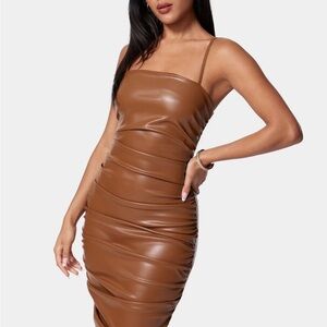 bebe Strapless Brown Faux Leather Dress